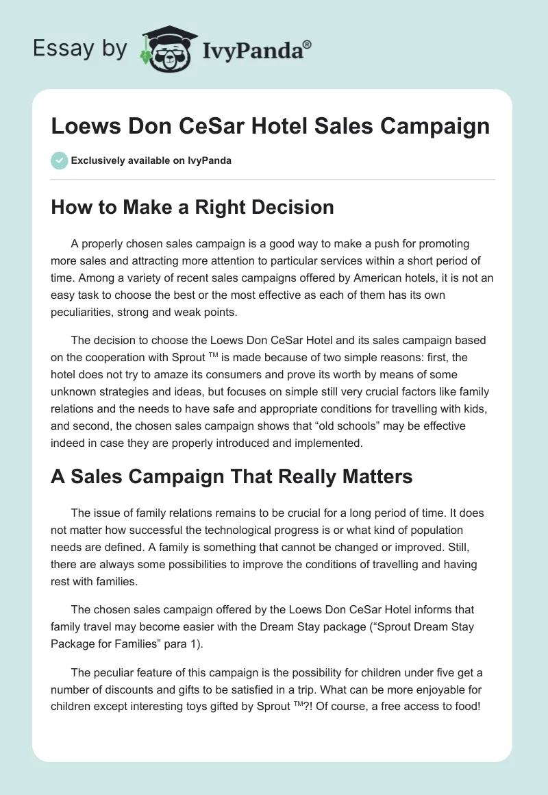 Loews Don CeSar Hotel Sales Campaign. Page 1