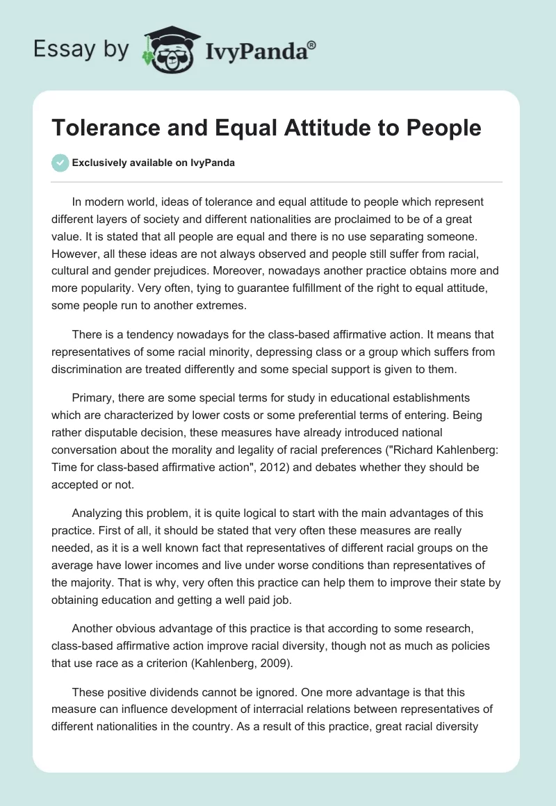 Tolerance and Equal Attitude to People. Page 1