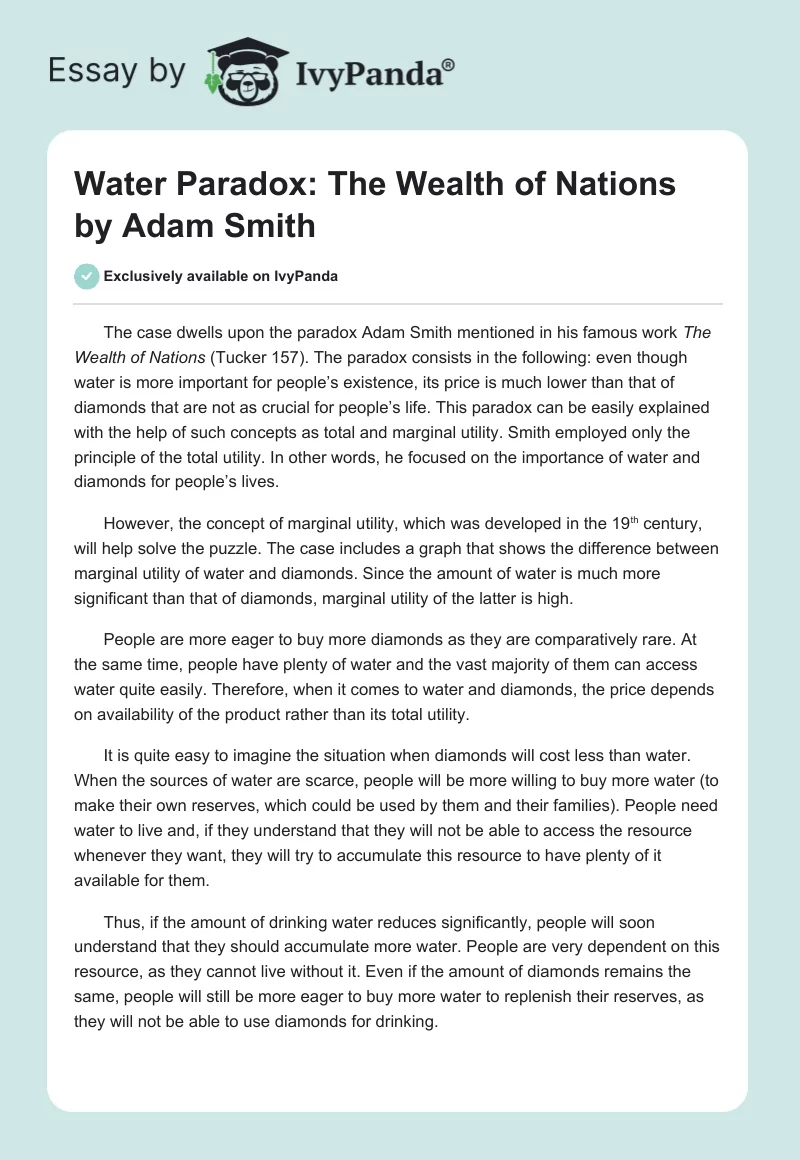 Water Paradox: "The Wealth of Nations" by Adam Smith. Page 1