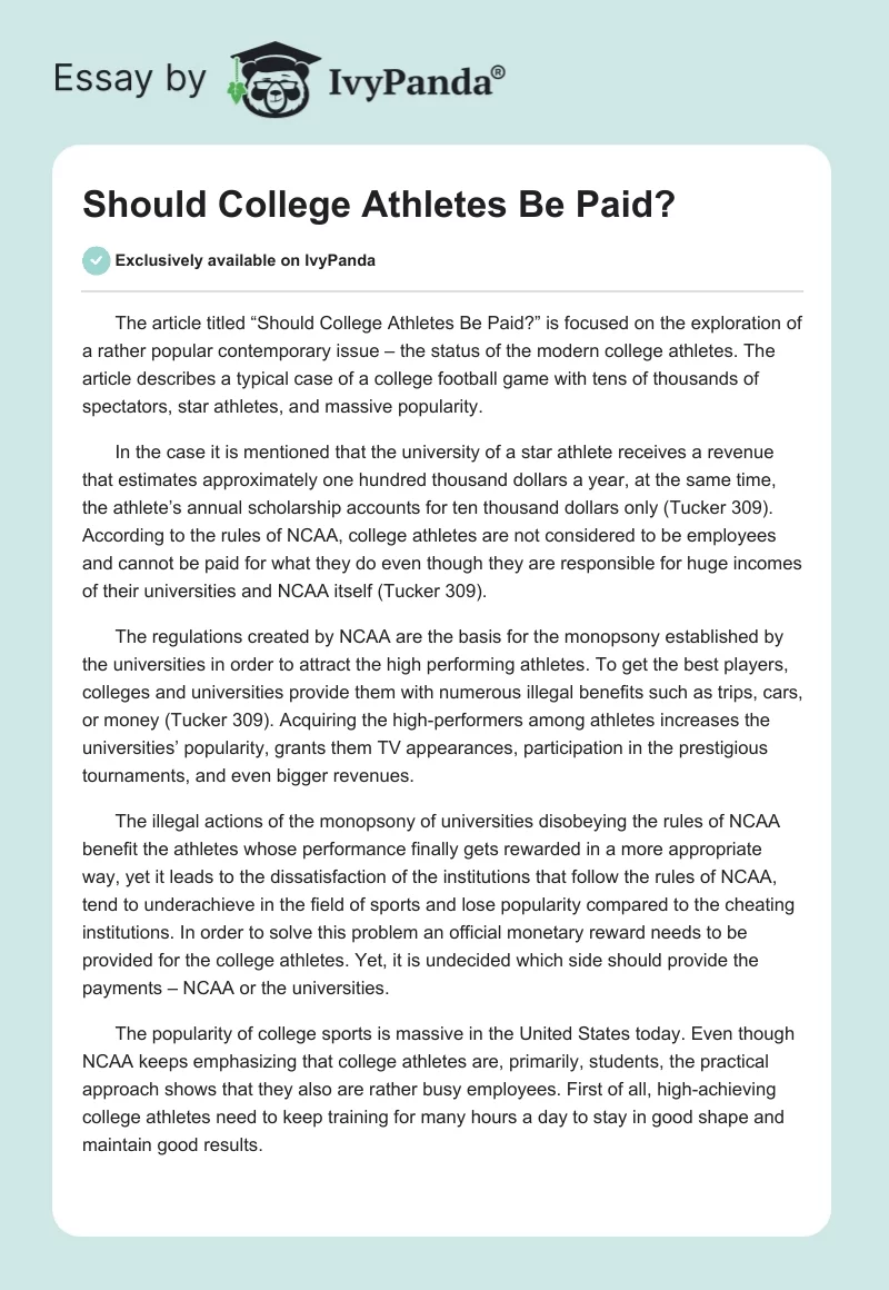 Should College Athletes Be Paid?. Page 1