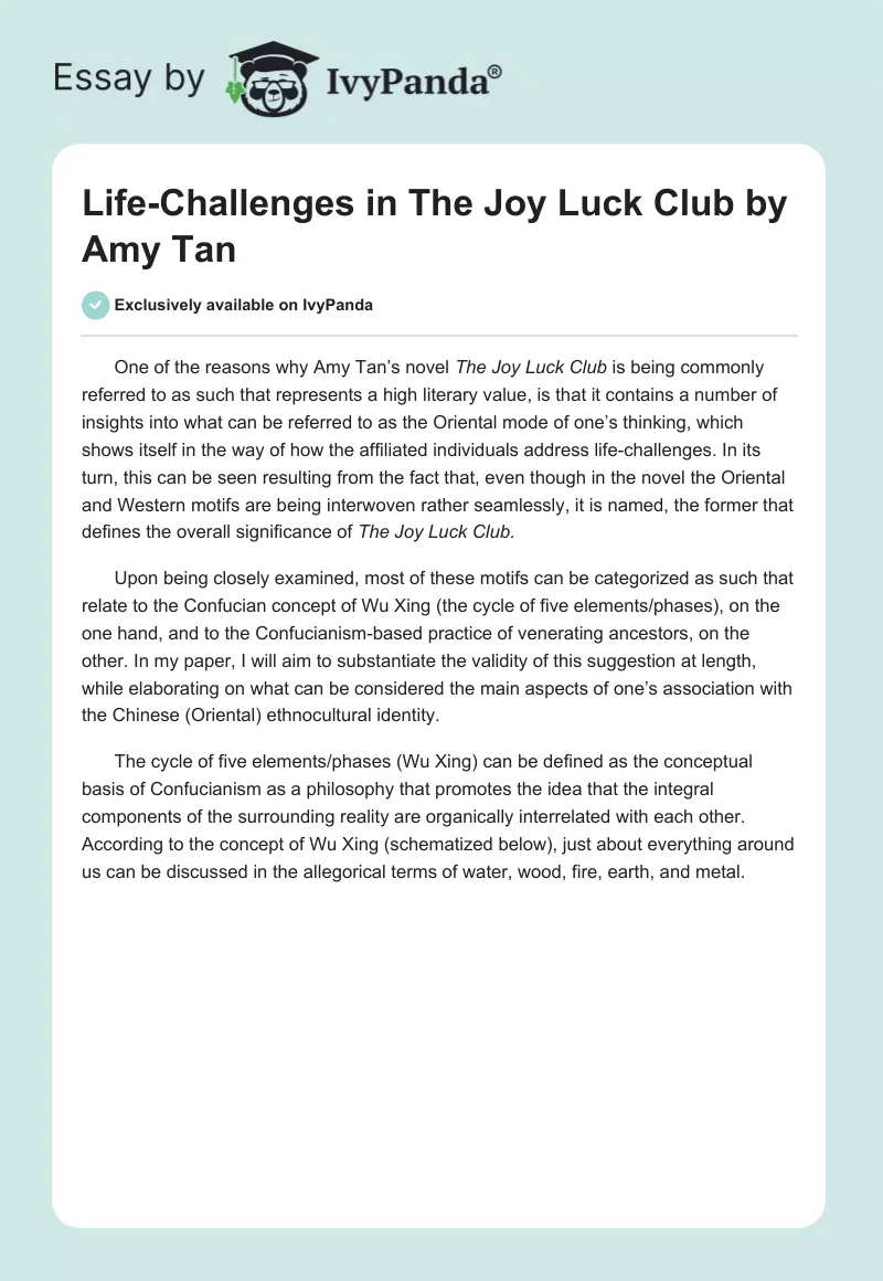 Life-Challenges in "The Joy Luck Club" by Amy Tan. Page 1