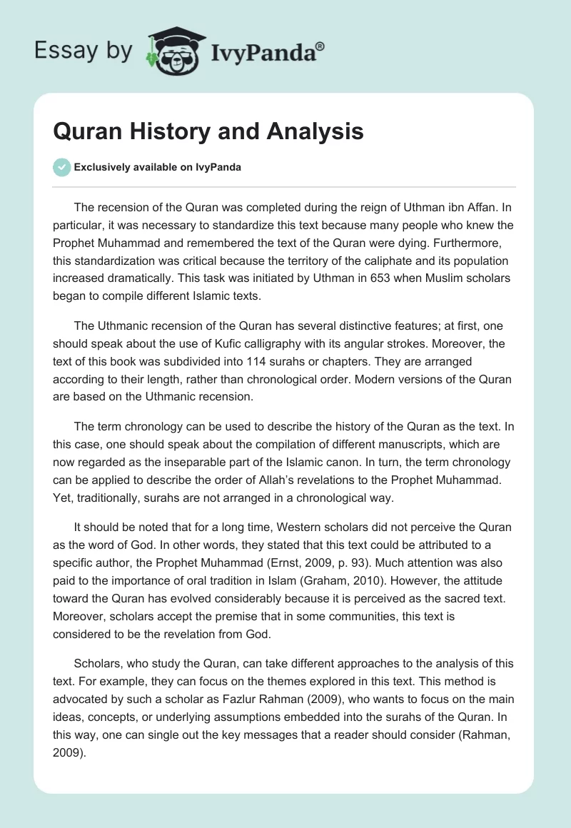 Quran History and Analysis. Page 1