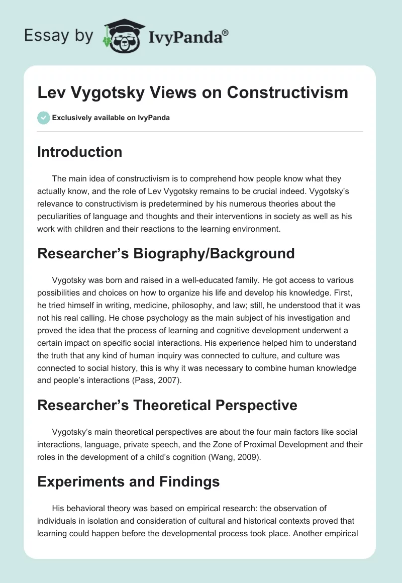 Lev Vygotsky Views on Constructivism. Page 1