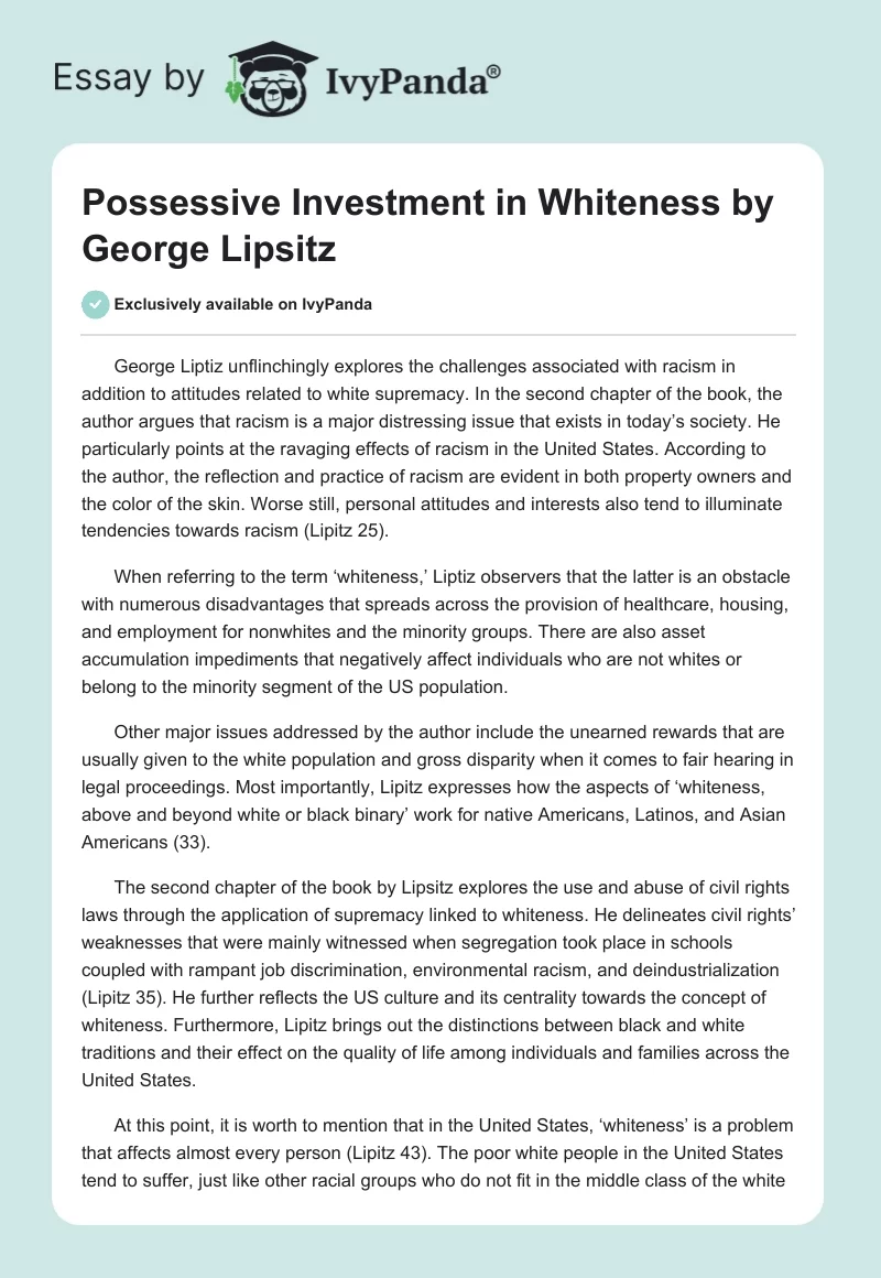 Possessive Investment in Whiteness by George Lipsitz. Page 1