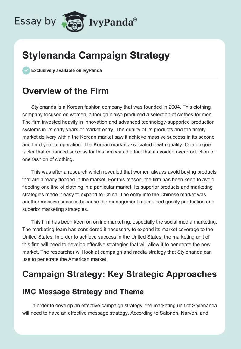 Stylenanda Campaign Strategy. Page 1