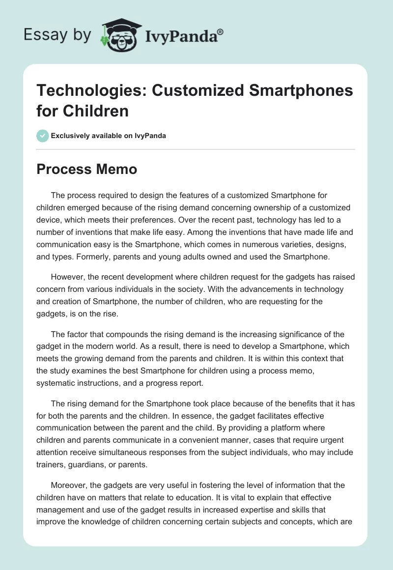 Technologies: Customized Smartphones for Children. Page 1