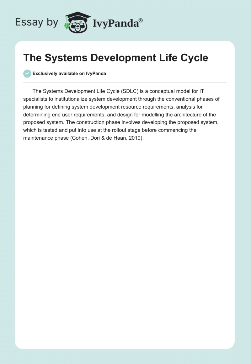 The Systems Development Life Cycle. Page 1
