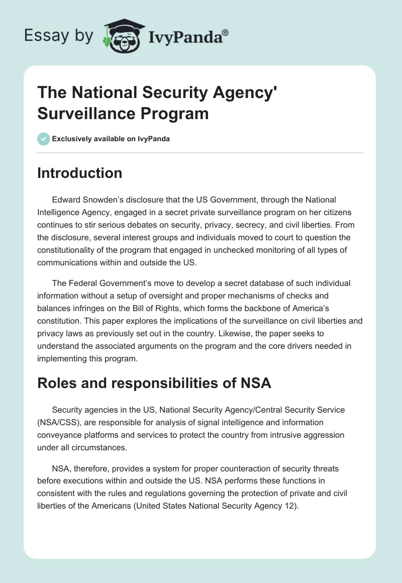 The National Security Agency' Surveillance Program. Page 1