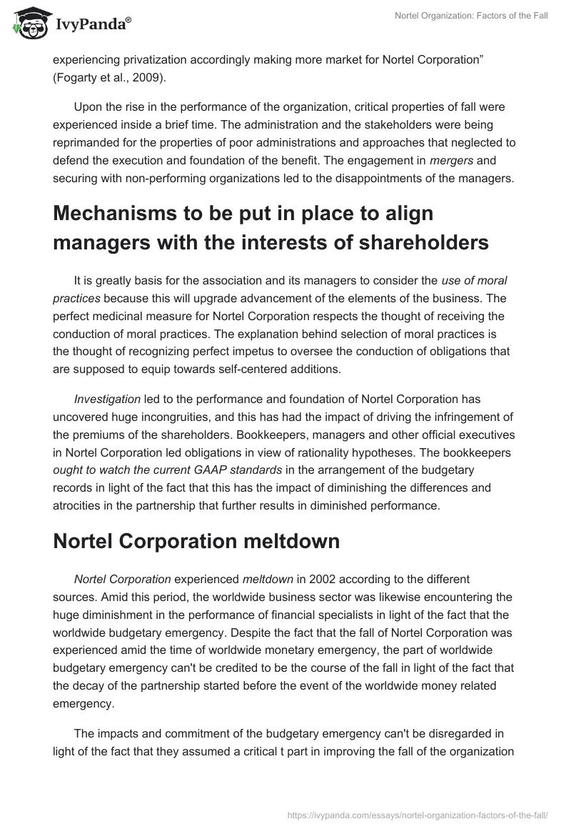 Nortel Organization: Factors of the Fall. Page 2