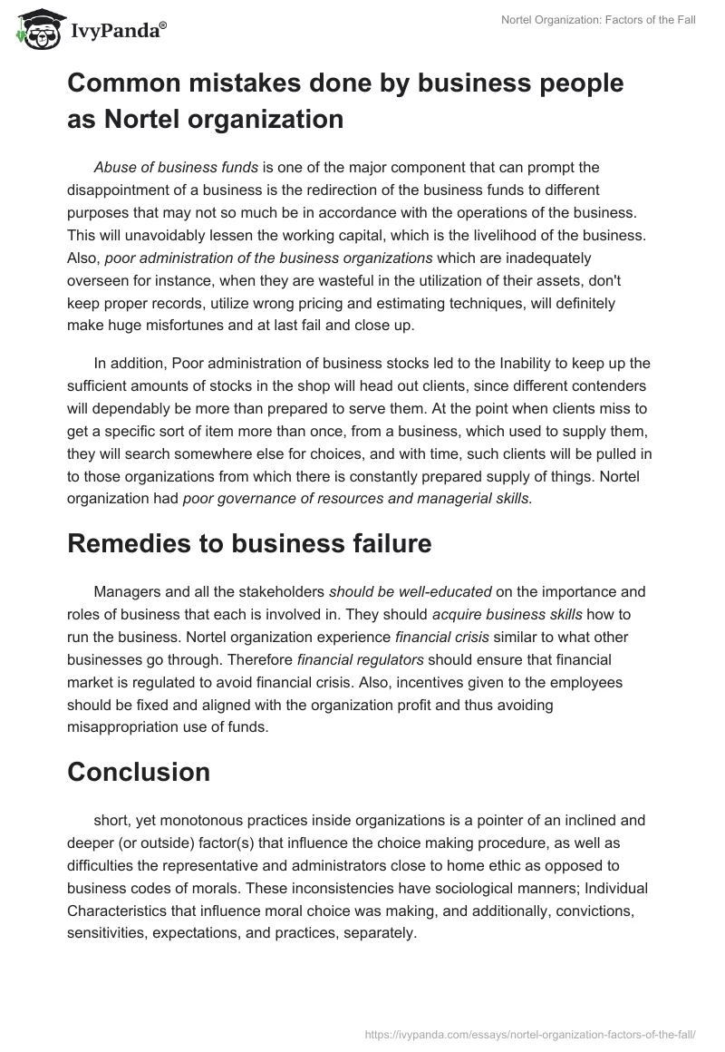 Nortel Organization: Factors of the Fall. Page 4