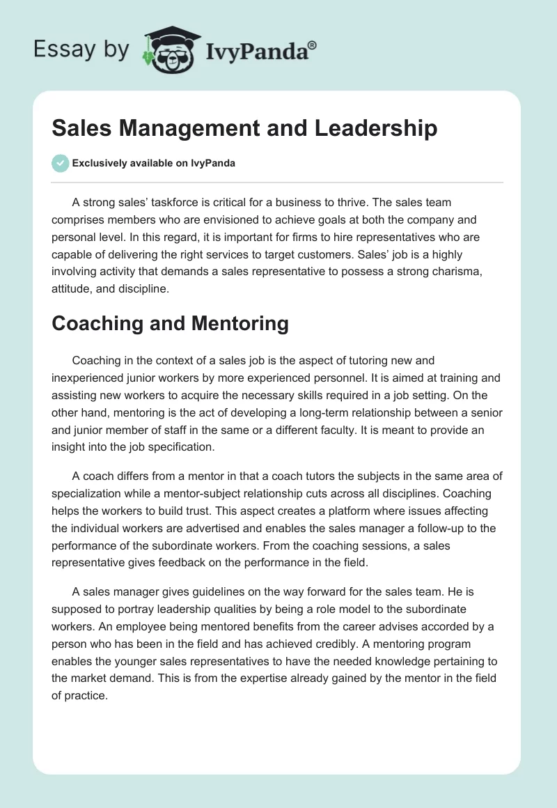 Sales Management and Leadership. Page 1