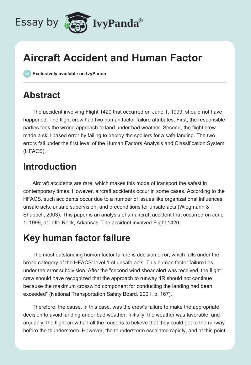 Aircraft Accident and Human Factor. Page 1