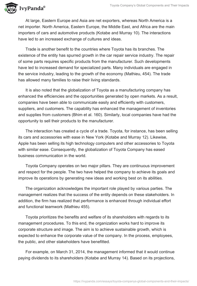 Toyota Company’s Global Components and Their Impacts. Page 3