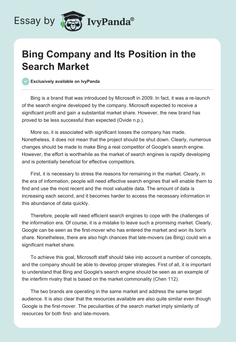 Bing Company and Its Position in the Search Market. Page 1