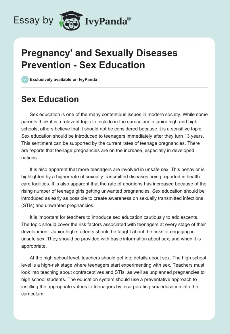 Pregnancy' and Sexually Diseases Prevention - Sex Education. Page 1