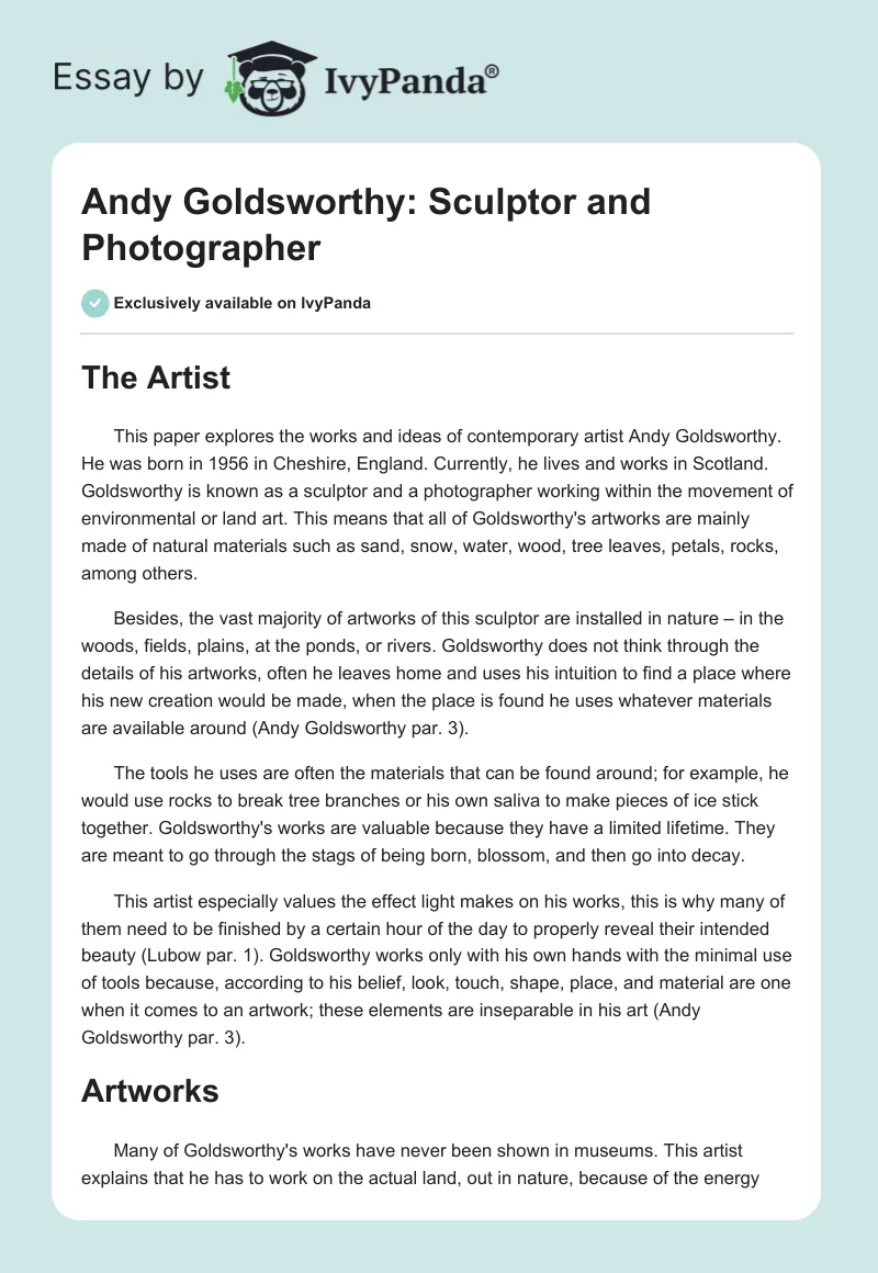 Andy Goldsworthy: Sculptor and Photographer. Page 1