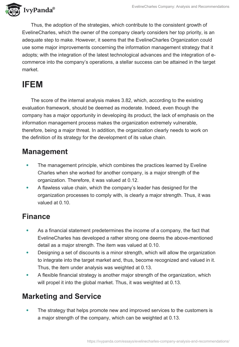 EvelineCharles Company: Analysis and Recommendations. Page 3