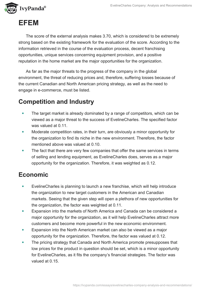 EvelineCharles Company: Analysis and Recommendations. Page 5