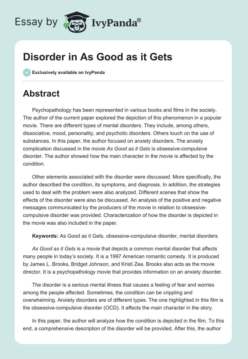 Disorder in "As Good as it Gets". Page 1