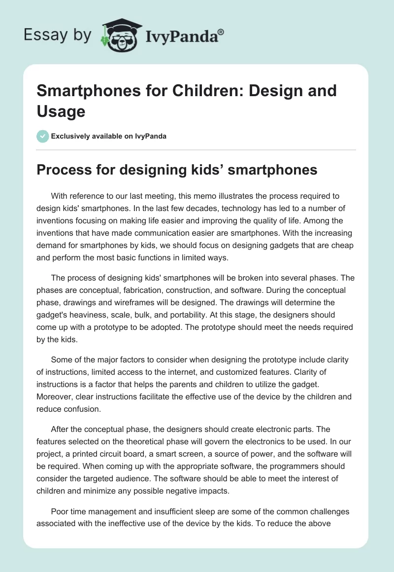 Smartphones for Children: Design and Usage. Page 1