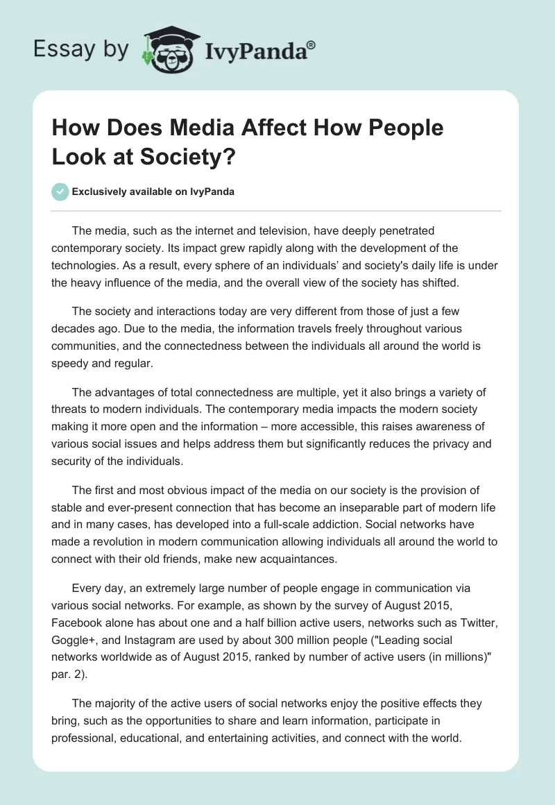 How Does Media Affect How People Look at Society?. Page 1