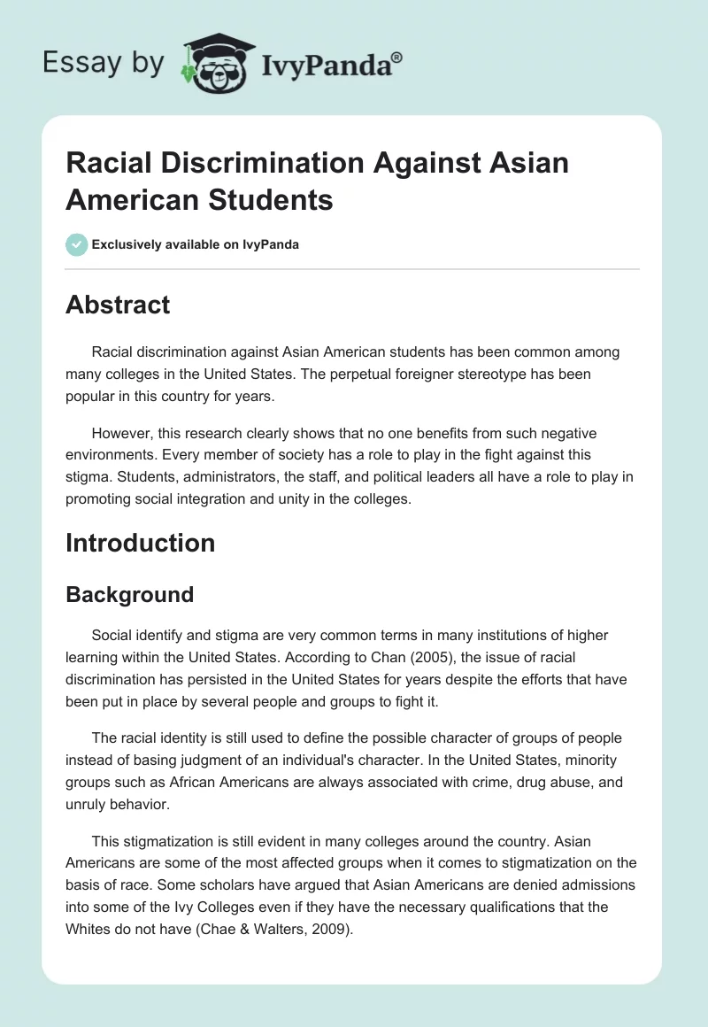 Racial Discrimination Against Asian American Students. Page 1