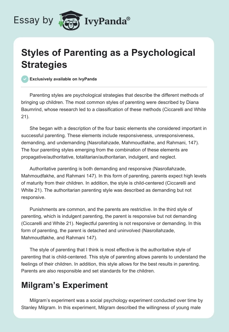 Styles of Parenting as a Psychological Strategies. Page 1