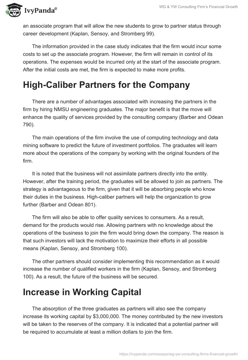 WG & YW Consulting Firm’s Financial Growth. Page 2