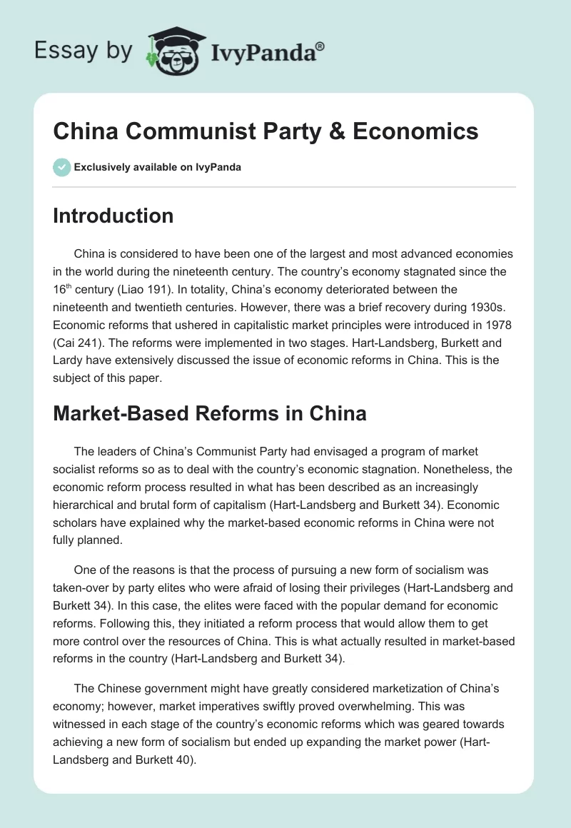 China Communist Party & Economics. Page 1