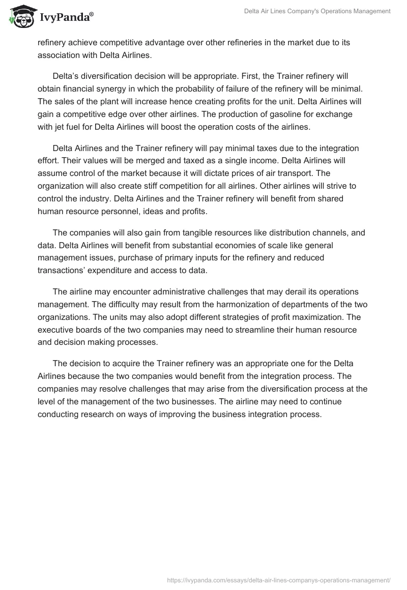 Delta Air Lines Company's Operations Management. Page 3