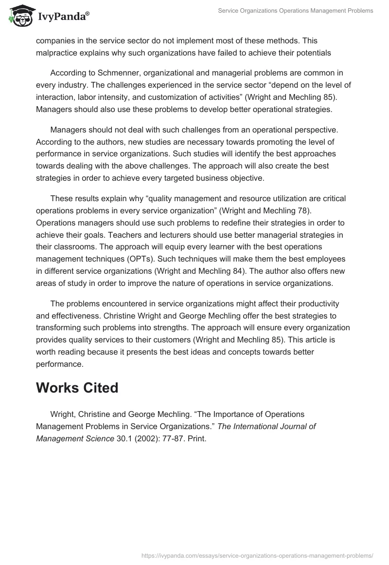 Service Organizations Operations Management Problems. Page 2