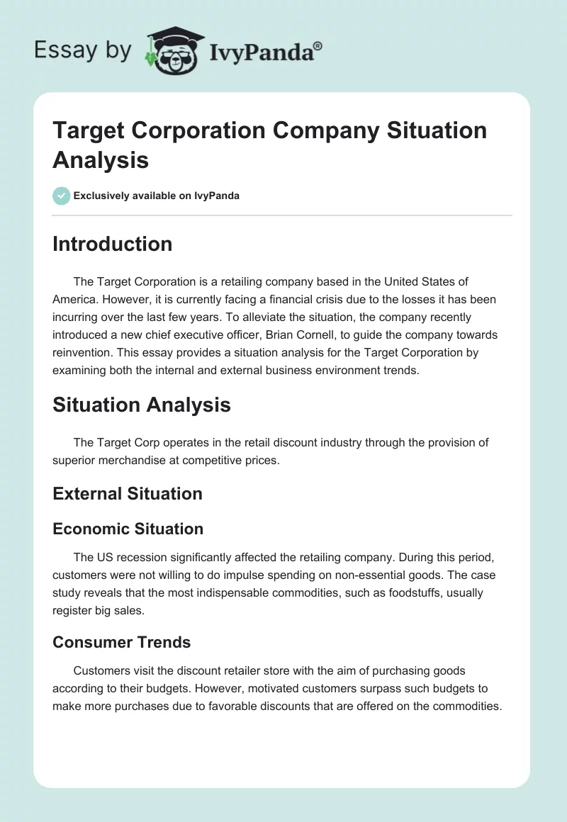 Target Corporation Company Situation Analysis. Page 1