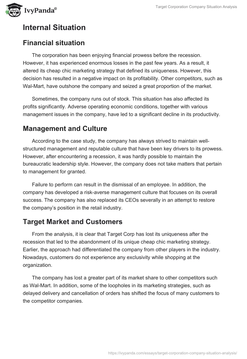 Target Corporation Company Situation Analysis. Page 2