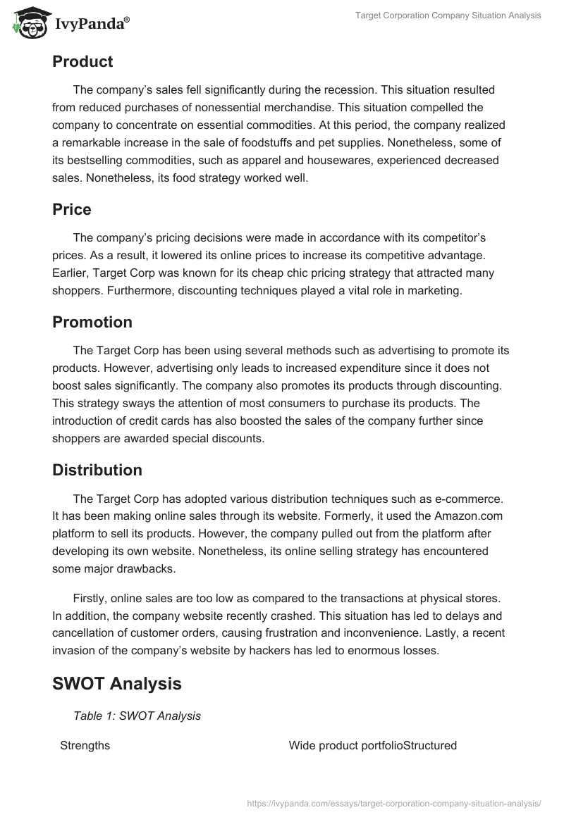 Target Corporation Company Situation Analysis. Page 3