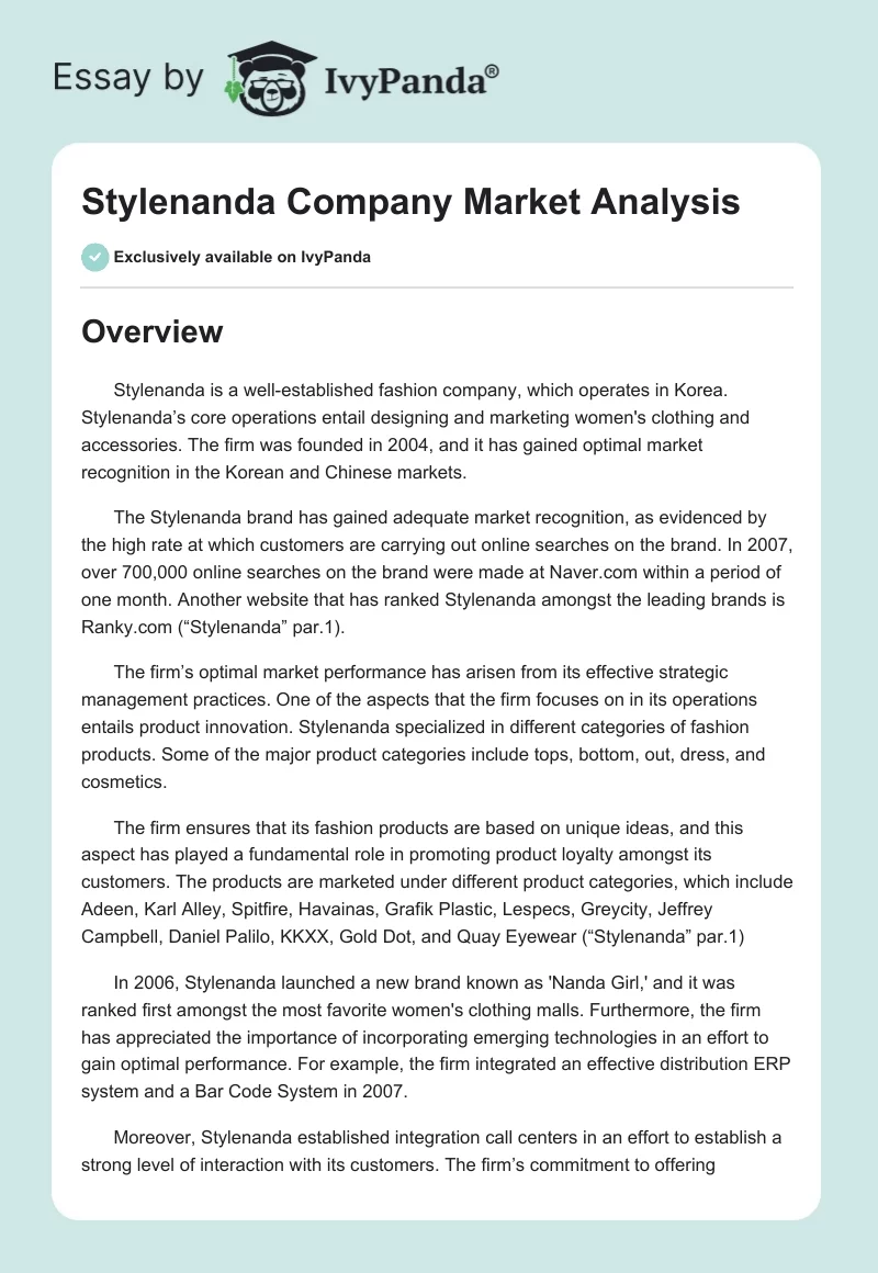 Stylenanda Company Market Analysis. Page 1