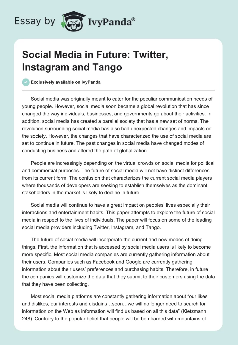 Social Media in Future: Twitter, Instagram and Tango. Page 1