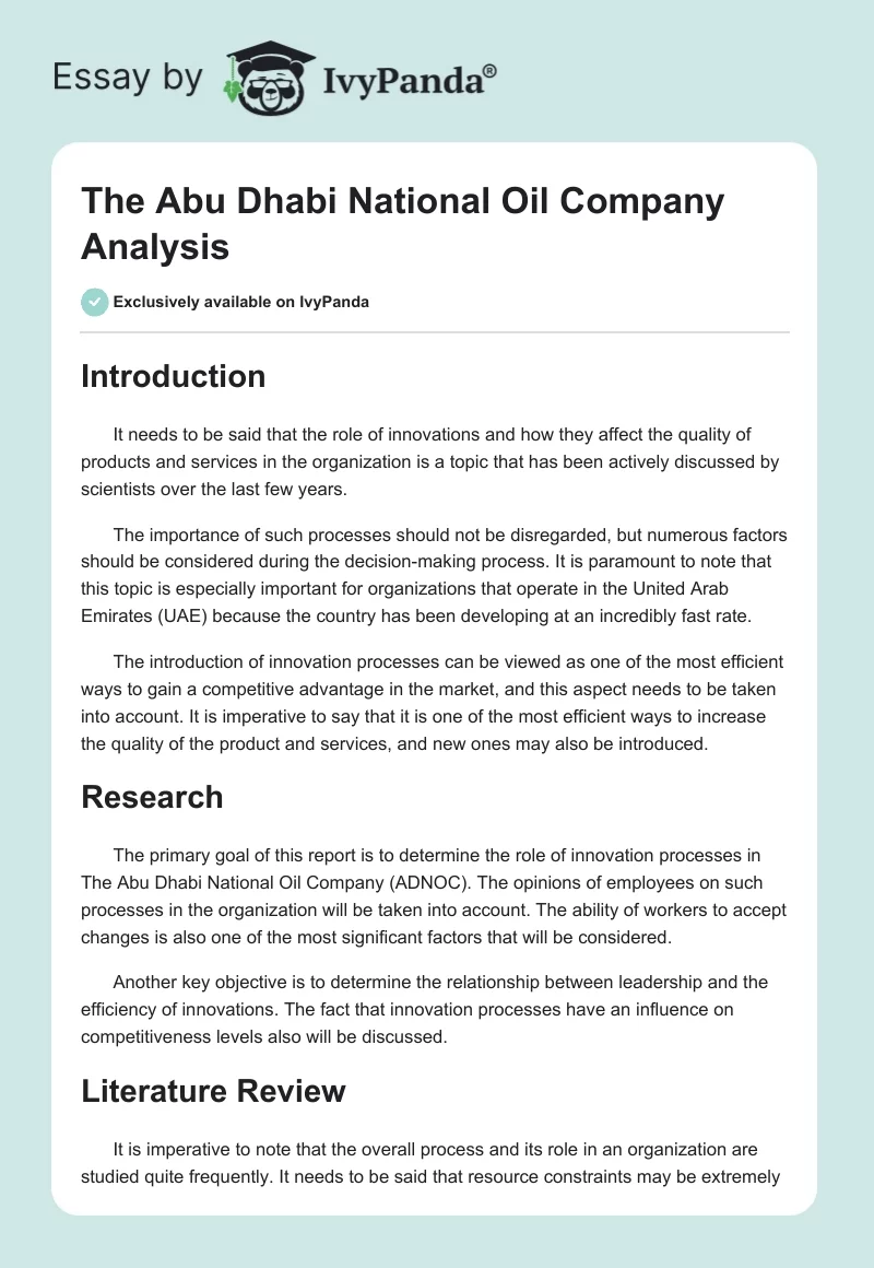 The Abu Dhabi National Oil Company Analysis. Page 1