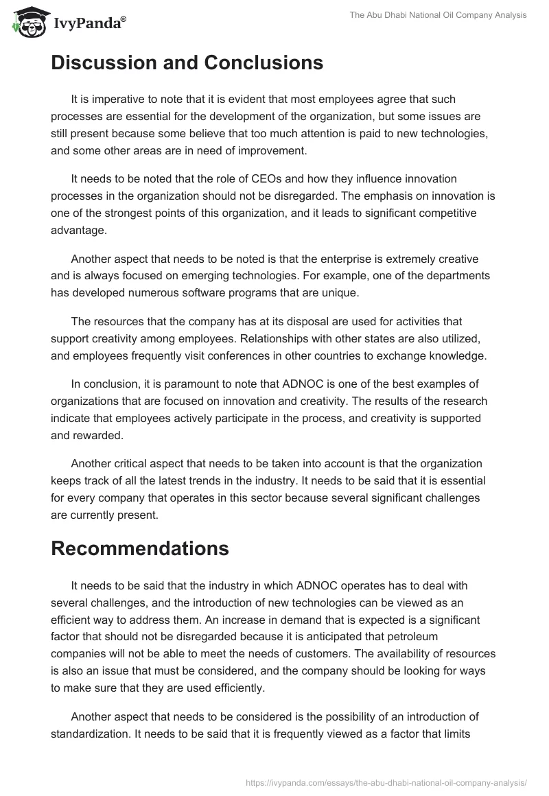 The Abu Dhabi National Oil Company Analysis. Page 4