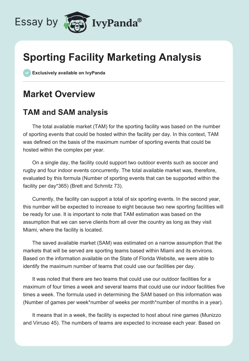 Sporting Facility Marketing Analysis. Page 1