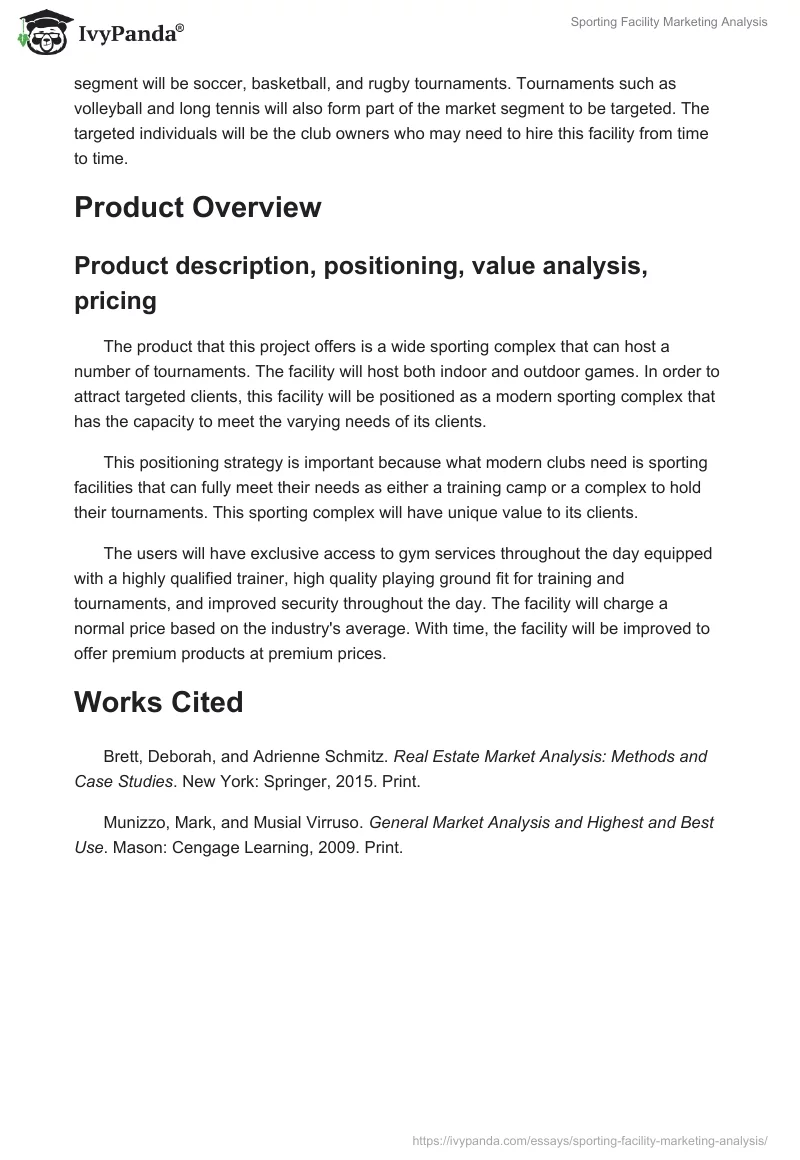 Sporting Facility Marketing Analysis. Page 4