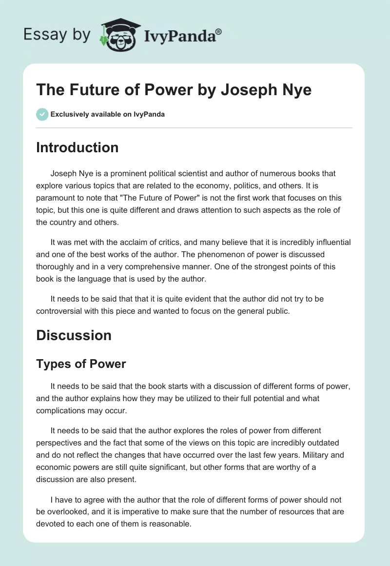 "The Future of Power" by Joseph Nye. Page 1