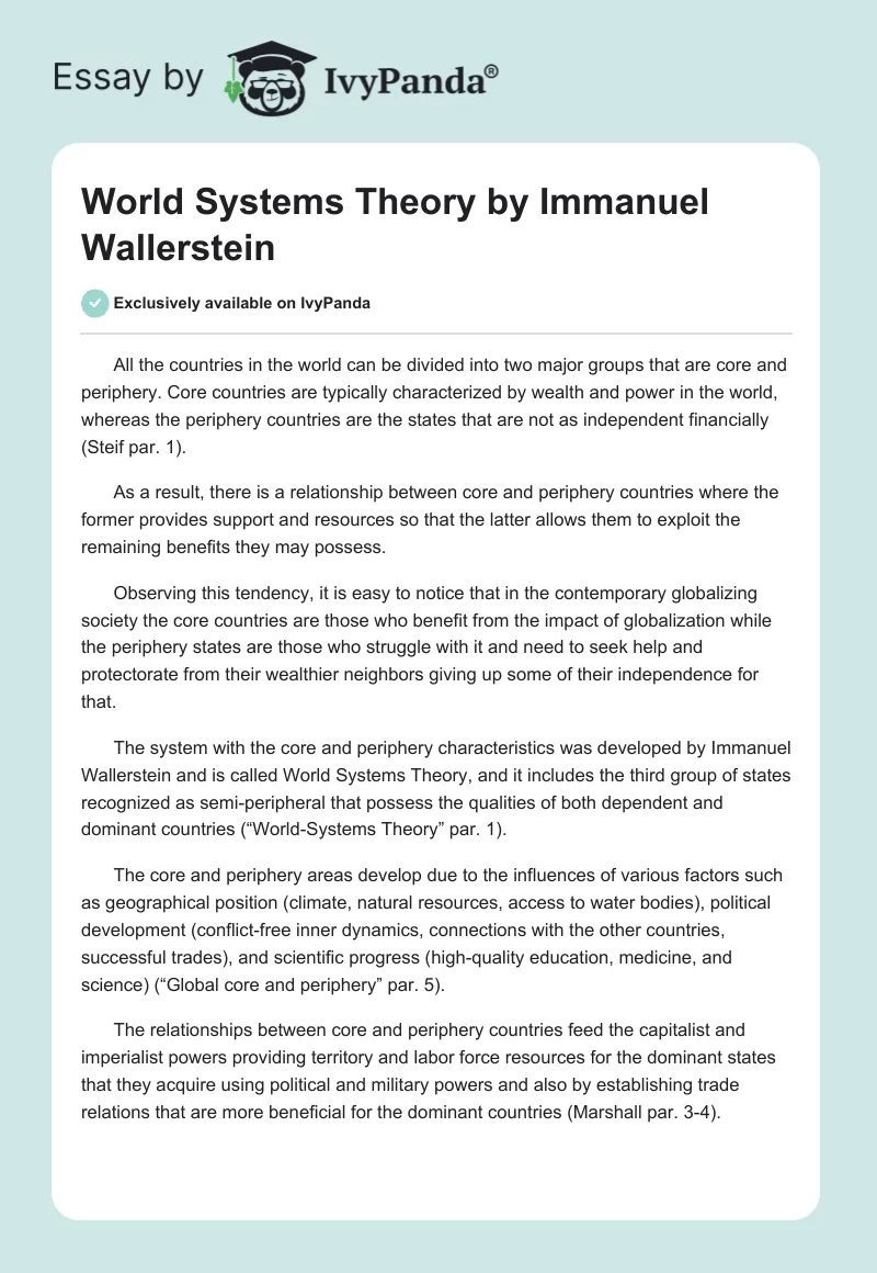 World Systems Theory by Immanuel Wallerstein. Page 1
