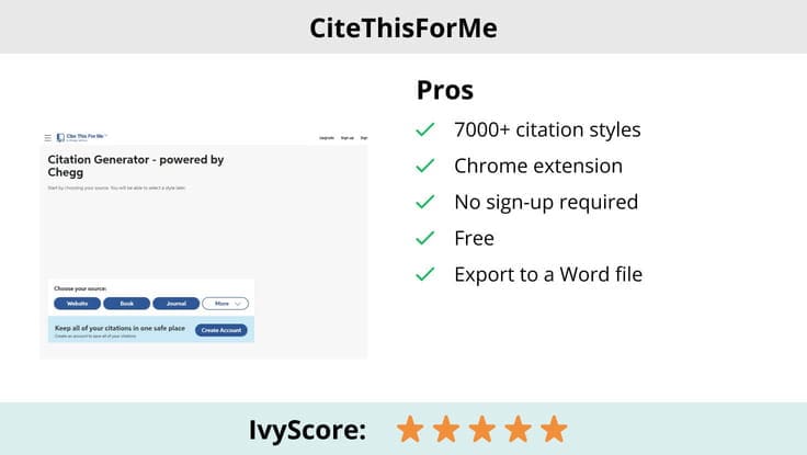This image shows the pros and cons of CiteThisForMe.