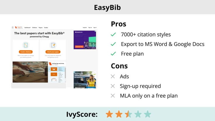 This image shows the pros and cons of EasyBib.