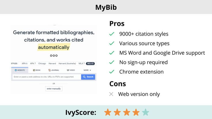 This image shows the pros and cons of MyBib.