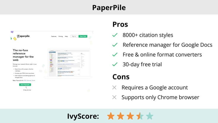 This image shows the pros and cons of PaperPile.